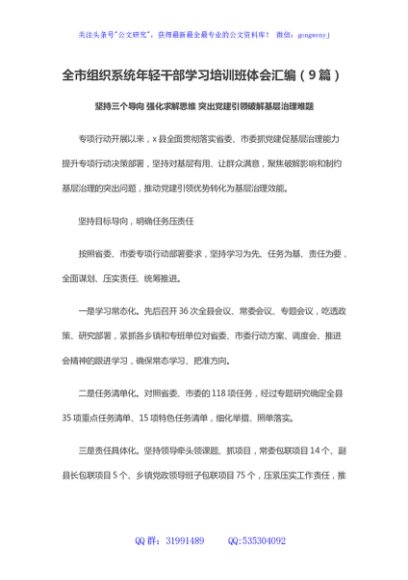 全市组织部长会议交流发言汇编（9篇）