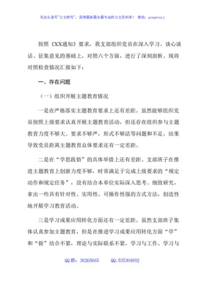 （支部班子）2023年度主题教育专题组织生活会对照检查3900字