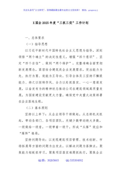 X国企2025年度“三抓三促”工作计划