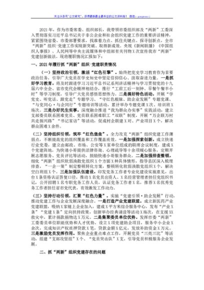 市委常委、组织部长抓“两新”组织党建工作述职报告