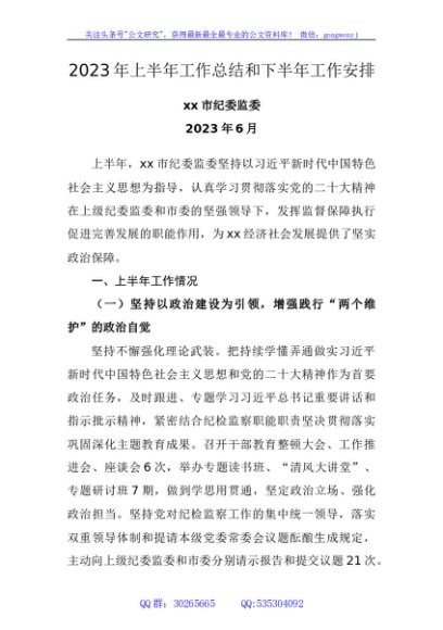 市纪委监委2023年上半年工作总结和下半年工作安排