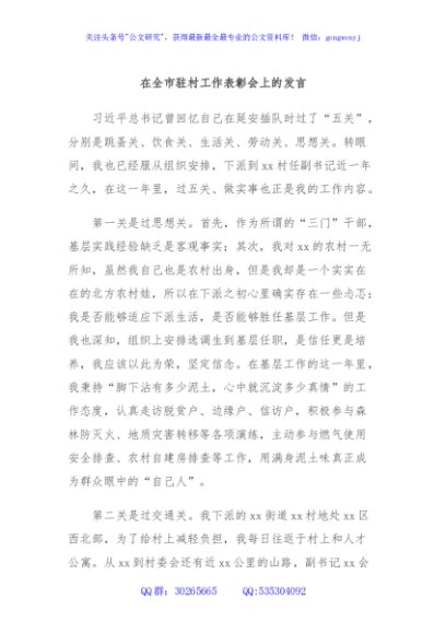 在全市驻村工作表彰会上的发言 (5)