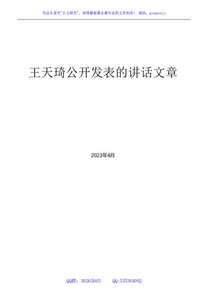 （206篇）王天琦公开发表的领导讲话文章