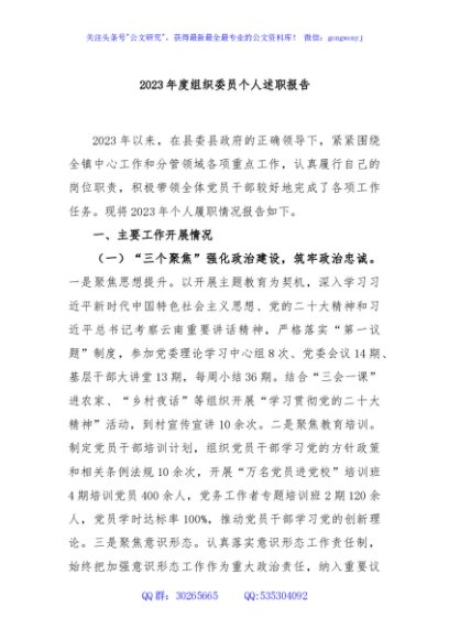 2023年度组织委员个人述职报告