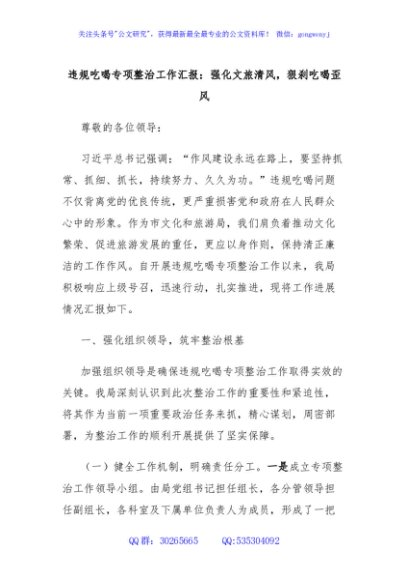 违规吃喝专项整治工作汇报：强化文旅清风，狠刹吃喝歪风