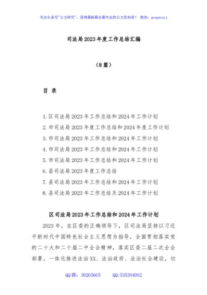 (8篇)司法局2023年度工作总结汇编