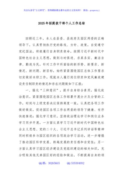 2025年拟提拔干部个人工作总结
