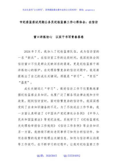 市纪委监委试用期公务员纪检监察工作心得体会：在信访窗口淬炼初心  以实干书写青春答卷