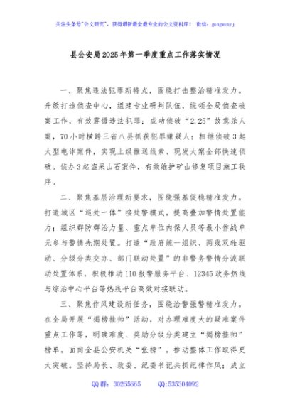 县公安局2025年第一季度重点工作落实情况