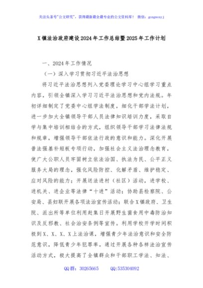 X镇法治政府建设2024年工作总结暨2025年工作计划