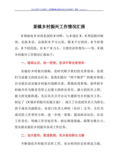 某镇乡村振兴工作情况汇报
