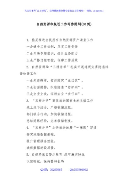 (30例)自然资源和规划工作写作提纲
