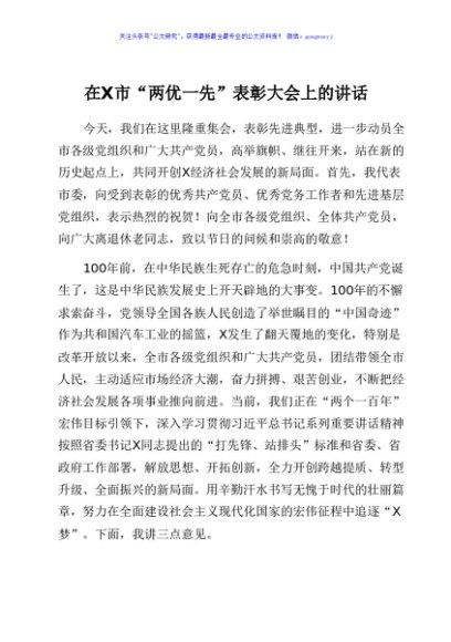 在市两优一先表彰大会上的讲话（两优一先）