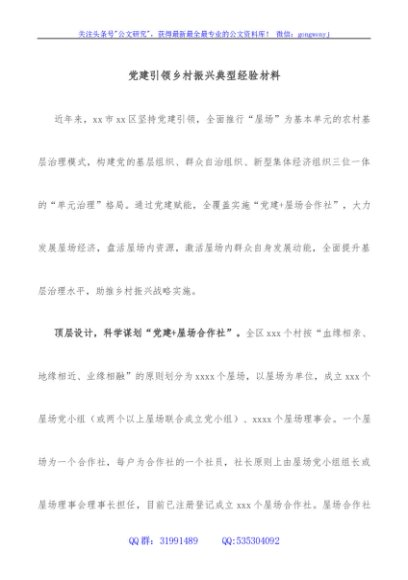 党建引领乡村振兴典型经验材料