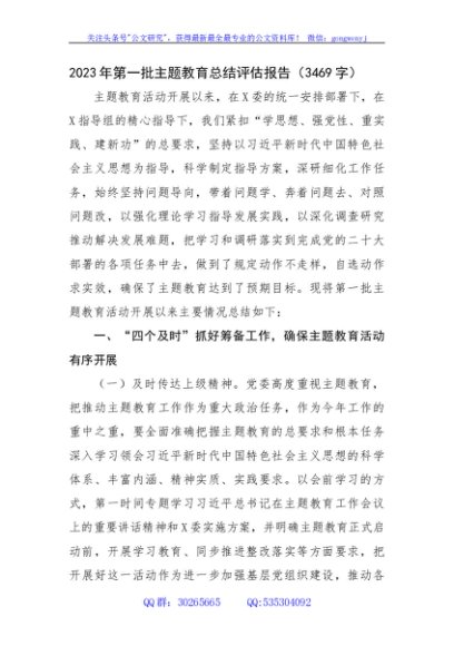 2023年第一批主题教育总结评估报告