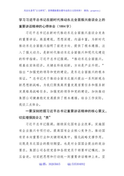 新时代推动东北全面振兴座谈会上的重要讲话精神的心得体会