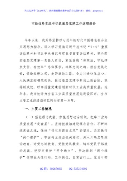 市经信局党组书记抓基层党建工作述职报告
