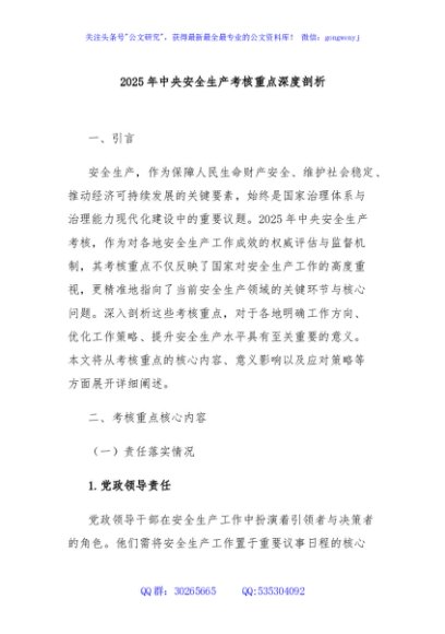 2025年中央安全生产考核重点深度剖析