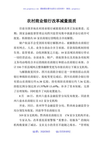 农村商业银行改革减量提质