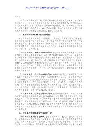 在X局基层党支部建设专题会议上的讲话