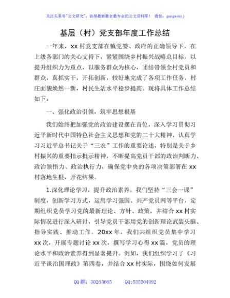 基层（村）党支部年度工作总结