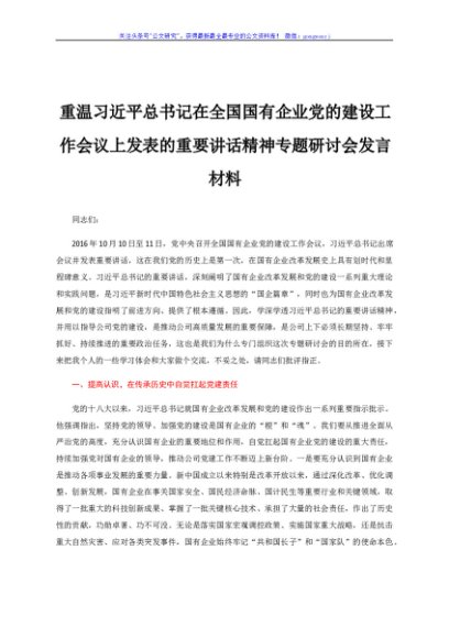 国企党委书记重温习近平总书记在全国国有企业党的建设工作会议上发表的重要讲话精神专题研讨会发言材料