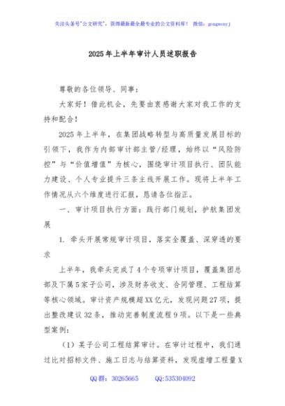 2025年上半年审计人员述职报告