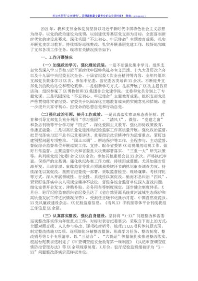 纪检监察组党支部书记党建工作述职报告