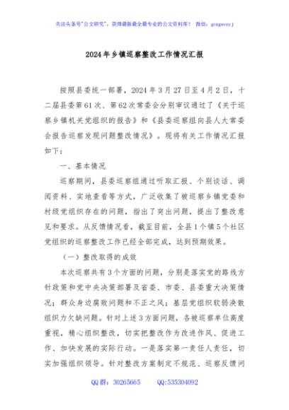 2024年乡镇巡察整改工作情况汇报