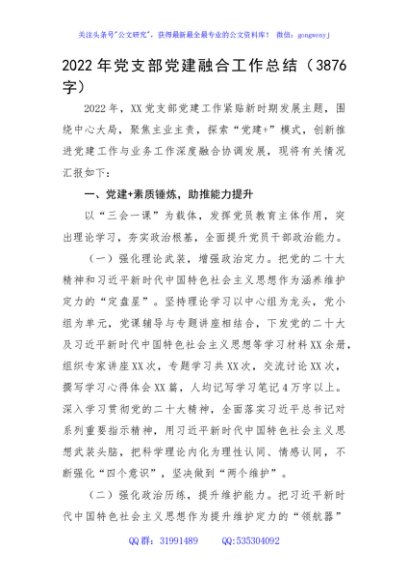2022年党支部党建融合工作总结