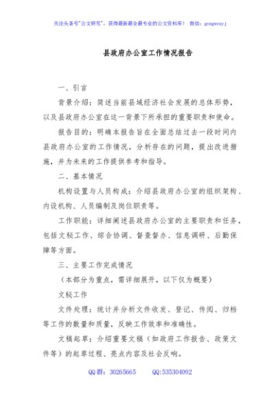 县政府办公室工作情况报告