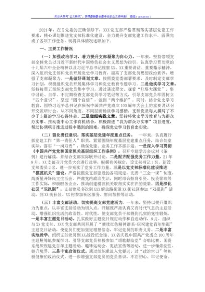 党支部书记抓党建工作述职