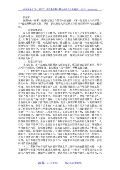 巡察党组工作动员会讲话材料