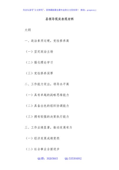 县领导现实表现材料