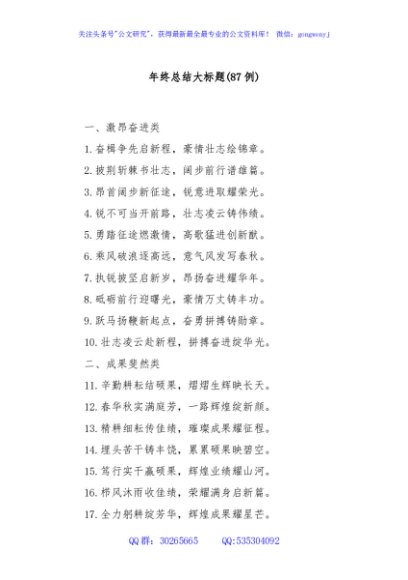 (87例)年终总结大标题