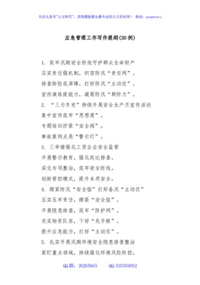 (30例)应急管理工作写作提纲
