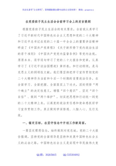 在党委班子民主生活会会前学习会上的发言提纲