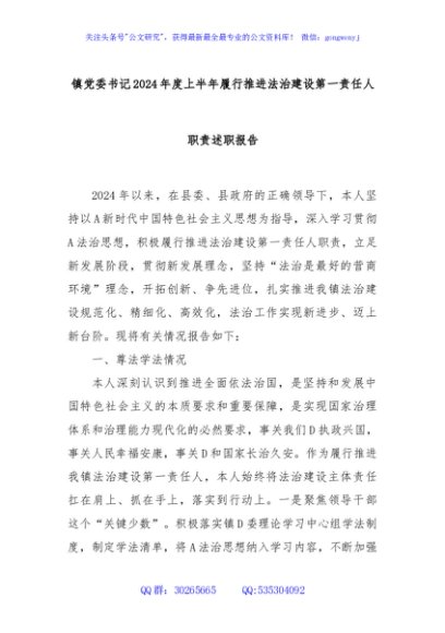 镇党委书记2024年度上半年履行推进法治建设第一责任人职责述职报告