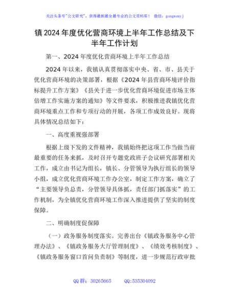 乡镇2024年度优化营商环境上半年工作总结及下半年工作计划