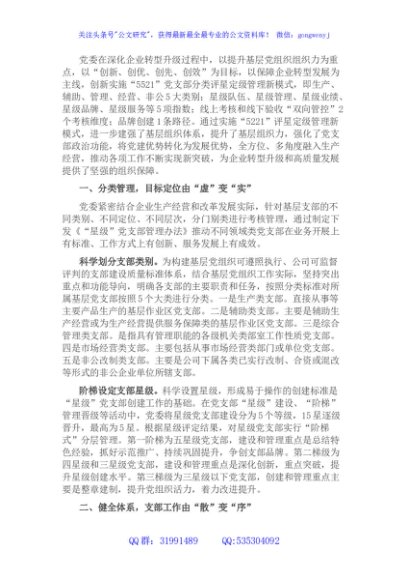 国企党建经验交流：“5521”分类管理模式 筑牢企业坚强战斗堡垒