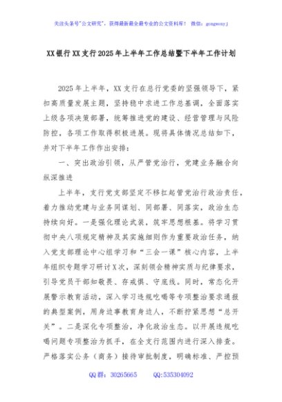 XX银行XX支行2025年上半年工作总结暨下半年工作计划