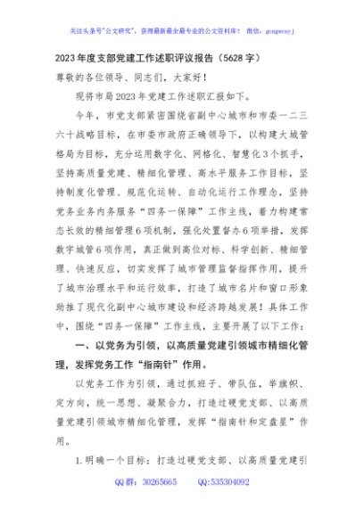 2023年度支部党建工作述职评议报告