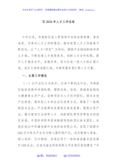 区2024年人才工作总结