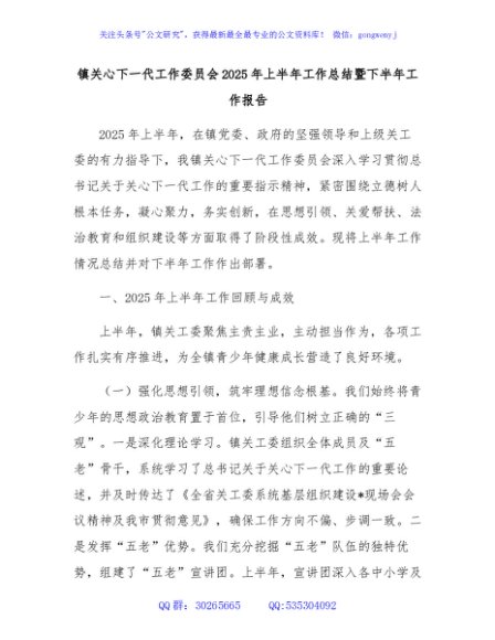 镇关心下一代工作委员会2025年上半年工作总结暨下半年工作报告