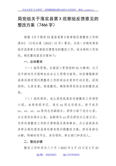 局党组关于落实县第X巡察组反馈意见的整改方案