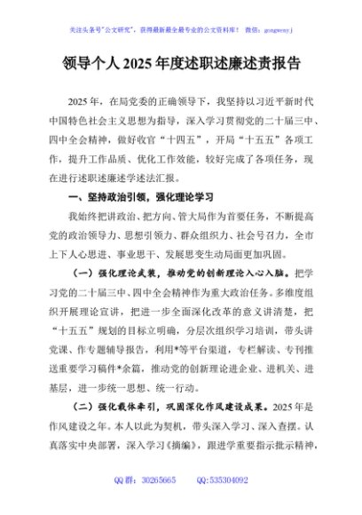 领导个人2025年度述职述廉述责报告
