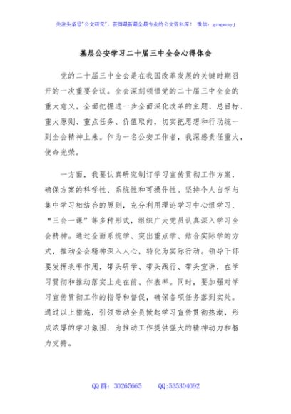 基层公安学习二十届三中全会心得体会
