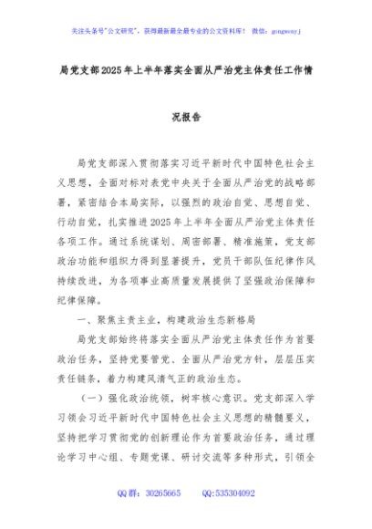 局党支部2025年上半年落实全面从严治党主体责任工作情况报告