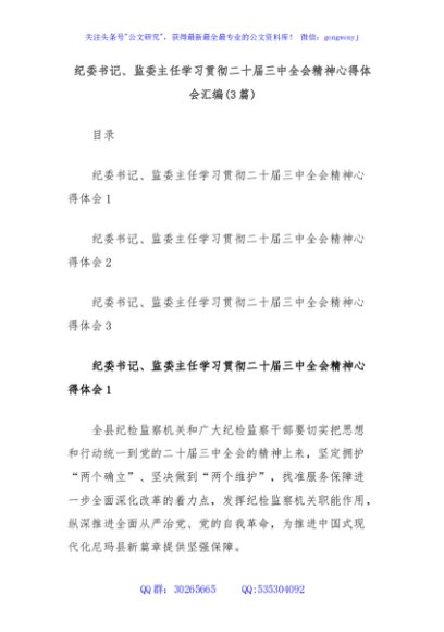 (3篇)纪委书记、监委主任学习贯彻二十届三中全会精神心得体会汇编