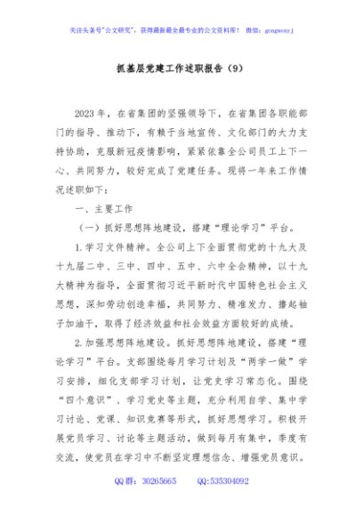 抓基层党建工作述职报告（9）